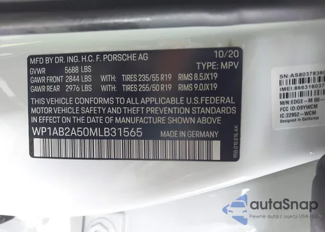 2021 Porsche Macan S from USA, damaged, VIN WP1AB2A50MLB31565